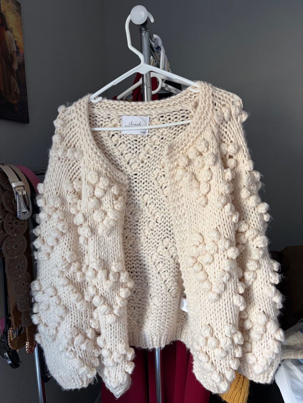 Chunky Ivory Bobble Knit Cardigan